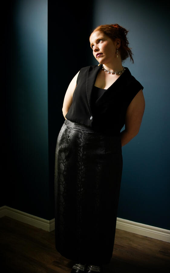 Upcycled vest, and custom, handmade pencil skirt. Upcycled vest, and custom, handmade pencil skirt.